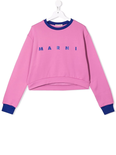 Marni Teen Logo-print Contrast-trim Sweatshirt In Pink