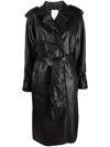 Themoirè Faux-leather Drawstring-detail Trench Coat In Black