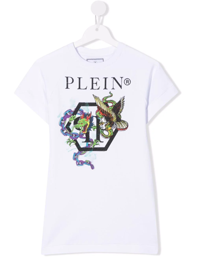 Philipp Plein Junior Kids' Dragon-print T-shirt Dress In White