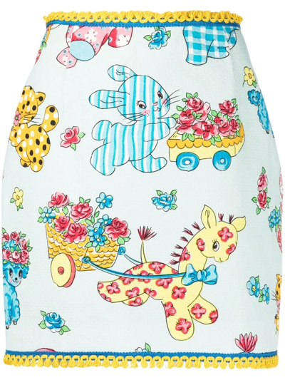 Moschino Calico Animals Piquet Mini Skirt In Blue