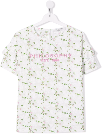 Philosophy Di Lorenzo Serafini Teen Floral-print Cotton T-shirt In Bianca