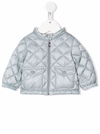 Moncler Babies' Quilted Logo-patch Jacket In Blue