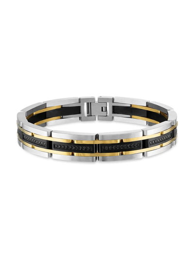 Esquire Men's Jewelry Men's Ion-plated Stainless Steel & Black Diamond Link Bracelet