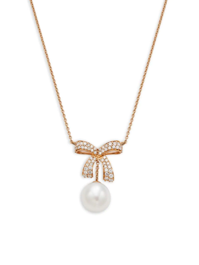 Hueb Women's Romance 18k Rose Gold, 11mm Round Pearl & Diamond Bow Necklace