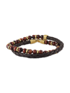 ESQUIRE MEN'S JEWELRY MEN'S GOLDPLATED STERLING SILVER, LEATHER & TIGER EYE WRAP BRACELET