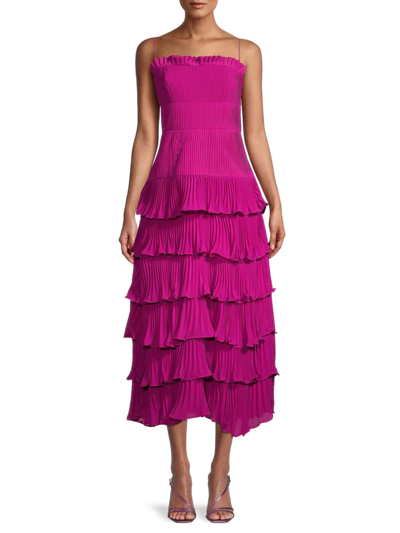 Amur Women's Viola Tiered Pleated Midi Dress In Magenta