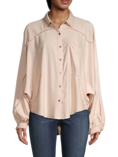 Fate Women's Frayed Seam Doleman Sleeve Shirt In Taupe