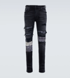 Amiri Bandana Art Patch Thrasher Ripped Skinny Jeans In Aged Black