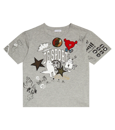 Dolce & Gabbana Kids' Logo Printed Cotton Jersey T-shirt In Melange Grigi