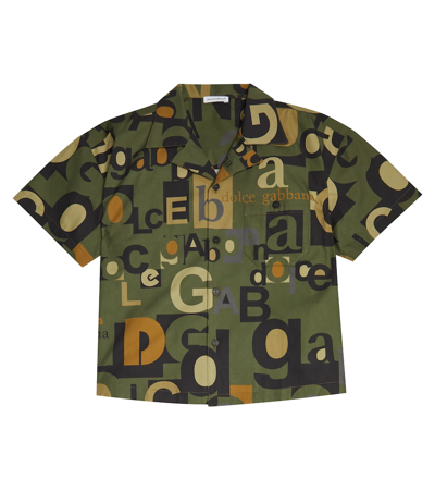 Dolce & Gabbana Kids' Boys Green Logo Cotton Shirt In Logo F.verde Militar