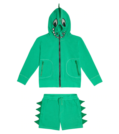 Stella Mccartney Kids' Crocodile Cotton Hoodie And Shorts Set In Green