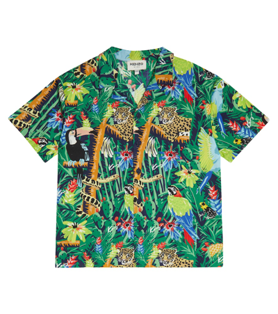 Kenzo Kids' Printed Cotton Shirt In Navy