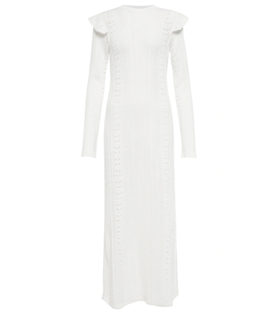 Chloé Ruffled Pointelle-knit Wool And Cashmere-blend Maxi Dress In Snow White