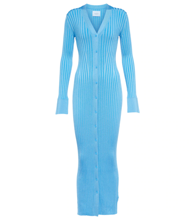 Galvan Rhea Blue Ribbed-knit Cardigan Dress