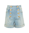 Balmain Button-front Denim Shorts In Bleu Jean Clair