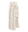 Brunello Cucinelli Striped Knot-front Cotton-linen Midi Skirt In Seashell/feather/tabacco