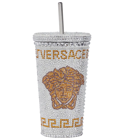Versace Medusa Travel Mug With All-over Crystals In White