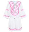 Melissa Odabash Martina Cotton And Linen Embroidered Minidress In White/hot Pink