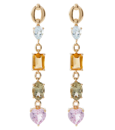 Nadine Aysoy Catena 18kt Gold Earrings With Topaz, Citrine, Amethysts And Sapphires In Yg Pastel Rainbow