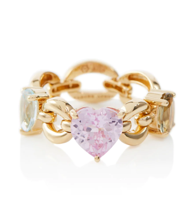 Nadine Aysoy Catena Petite 18kt Gold Ring With Topaz, Amethyst And Sapphire In Yg Pastel Rainbow