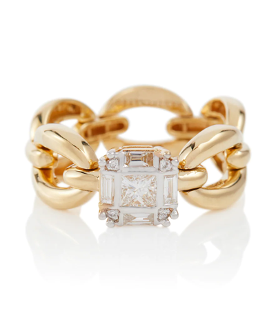 Nadine Aysoy Catena Petite Illusion 18kt Gold Ring With White Diamonds In Yg Diamond