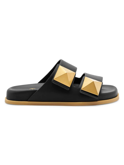 Valentino Garavani Studded Leather Slides In Black