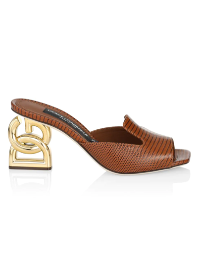 Dolce & Gabbana Dg Interlock Leather Mule Sandals In Brown