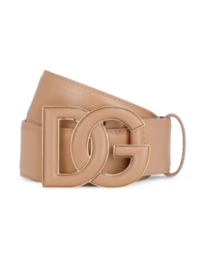 Dolce & Gabbana Dg Logo-buckle Leather Belt In Nude