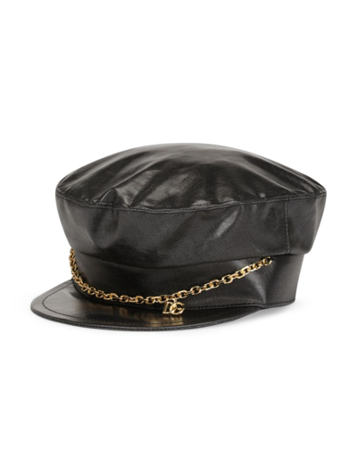 Dolce & Gabbana Baker Boy Hat With Dg Logo Chain In Black