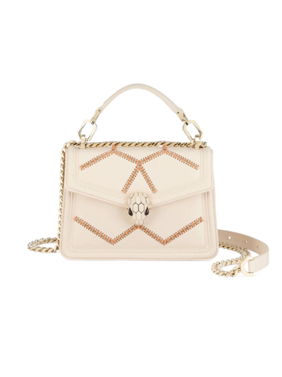 Bvlgari Serpenti Twisted Chain Leather Top Handle Bag In Ivory Opal Coral Carnelian