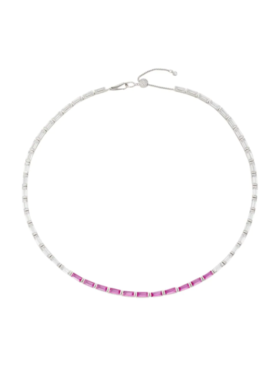 Adriana Orsini Women's Revelry Rhodium-plated, Cubic Zirconia & Synthetic Ruby Tennis Necklace In Silver