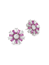 ADRIANA ORSINI WOMEN'S REVELRY STERLING SILVER, CUBIC ZIRCONIA, & FAUX CORUNDUM FLOWER STUD EARRINGS