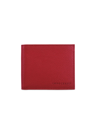 Longchamp Le Foulonné Bifold Leather Wallet In Rosso
