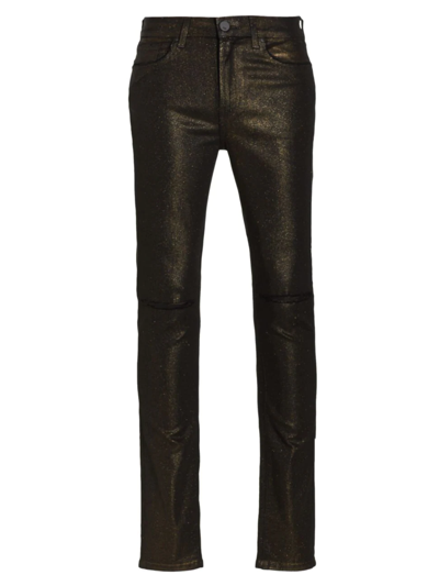 Monfrere Men's Greyson 32'' Metallic Coated Slit-knee Stretch Skinny Jeans In Golden Sky