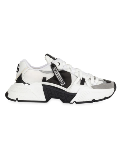 Dolce & Gabbana Men's Airmaster Dg Nylon, Leather & Suede Low-top Trainers In Bianco Nero