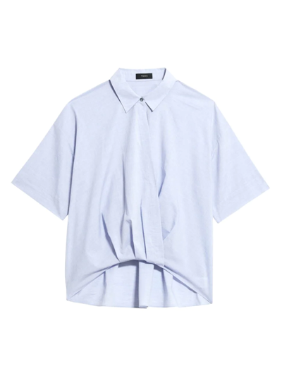 Theory Collared High-low Twist Shirt In Blue