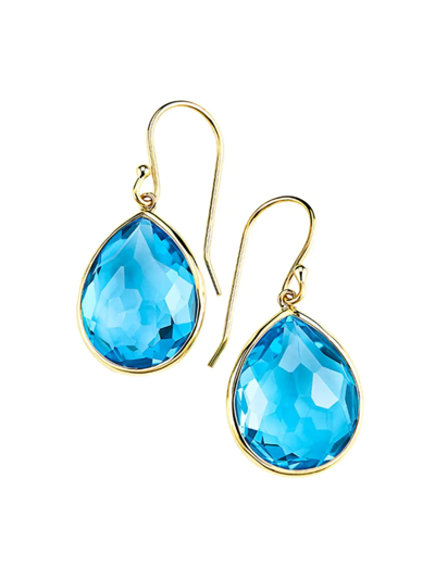 Ippolita 18k Yellow Gold Rock Candy Medium Teardrop Earrings In Swiss Blue Topaz In Blue/gold
