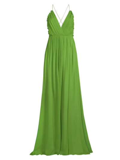 Sau Lee Cameron Silk Chiffon Gown In Apple Green | ModeSens