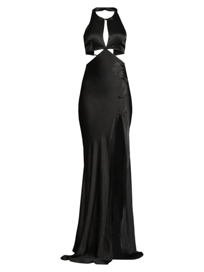 Sau Lee Salome Cut-out Satin Gown In Black