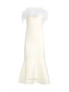 Likely Aurora Feather Strapless Midi Dress In White