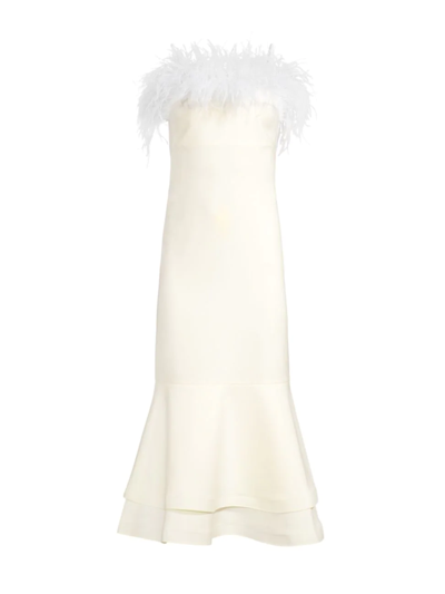 Likely Aurora Feather Strapless Midi Dress In White