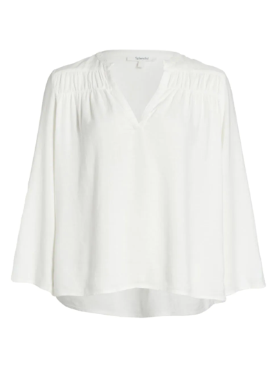 Splendid Kathryn Short-sleeve Linen Shirt In White