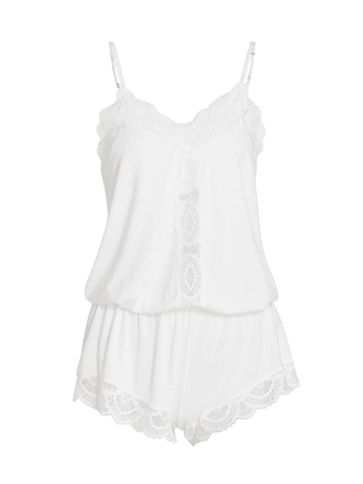 Eberjey Iona Point D'esprit Tulle-trimmed Stretch-modal Playsuit In White
