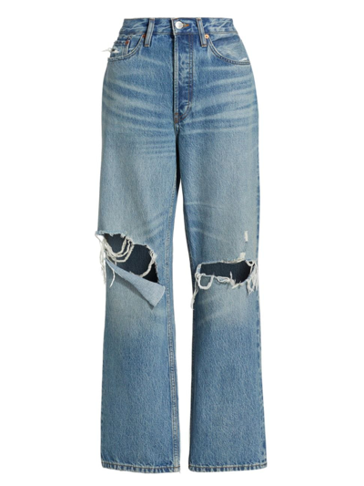 Re/done 90s Distressed High-rise Slim-leg Jeans In Medium Raf