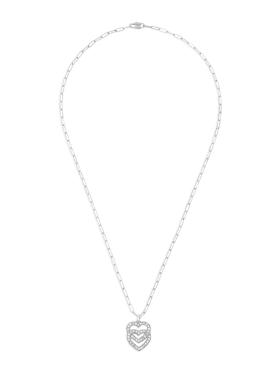 Dinh Van 18k White Gold Double Coeurs Diamond Heart Pendant Necklace, 17.7