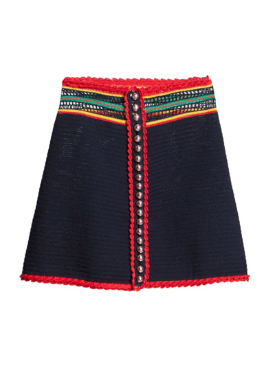 Paco Rabanne Contrast-pattern A-line Cotton-knit Mini Skirt In Navy