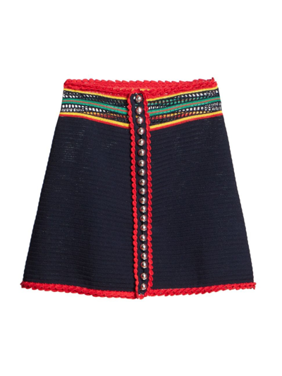 Rabanne Button-front Crochet Mini Skirt In Navy