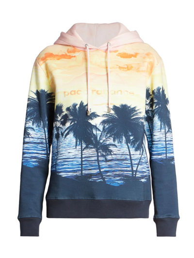Rabanne Printed Organic Cotton-jersey Hoodie In Blue