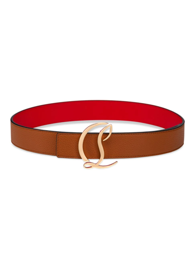 Christian Louboutin Logo Buckle Leather Belt In Coconut/gold