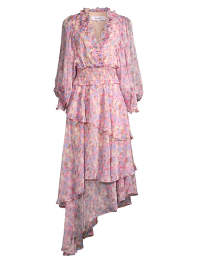 Elliatt Astrid Floral Chiffon Midi Dress In Pink Blue Multi | ModeSens